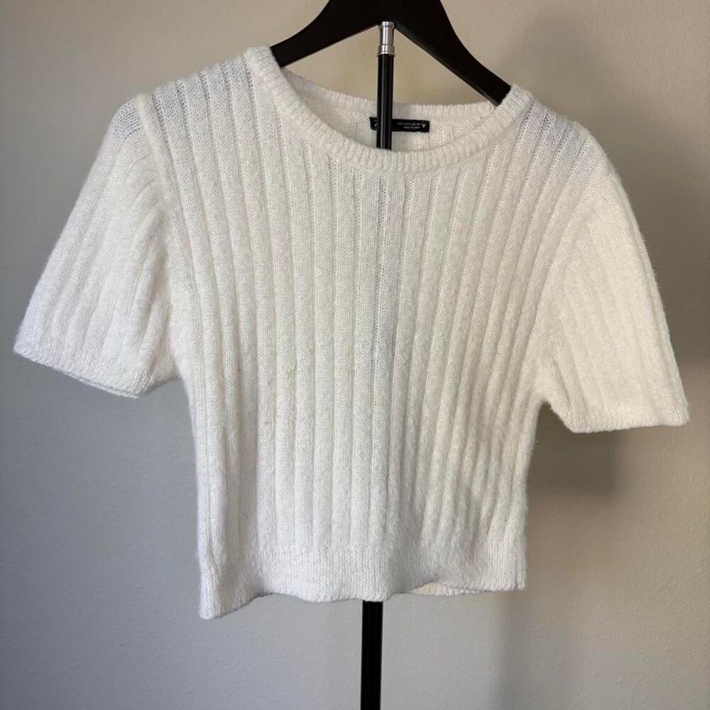 Y2K Zara white ribbed knit cropped sweater